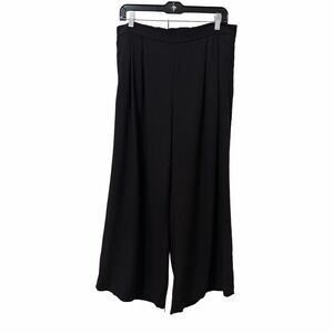 Eileen Fisher Jersey Wide Leg Pleated Pants Size M Black Stretch Minimal Capsule